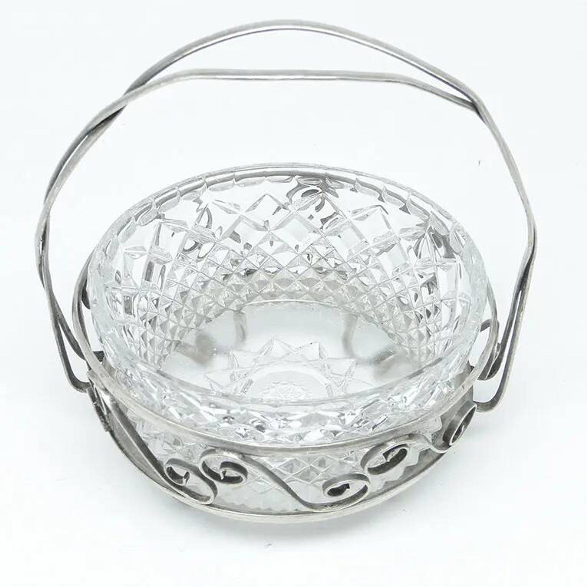 Sugar bowl, postmodernism, silver-plated brass, glass, HEFRA, Poland, 1970s