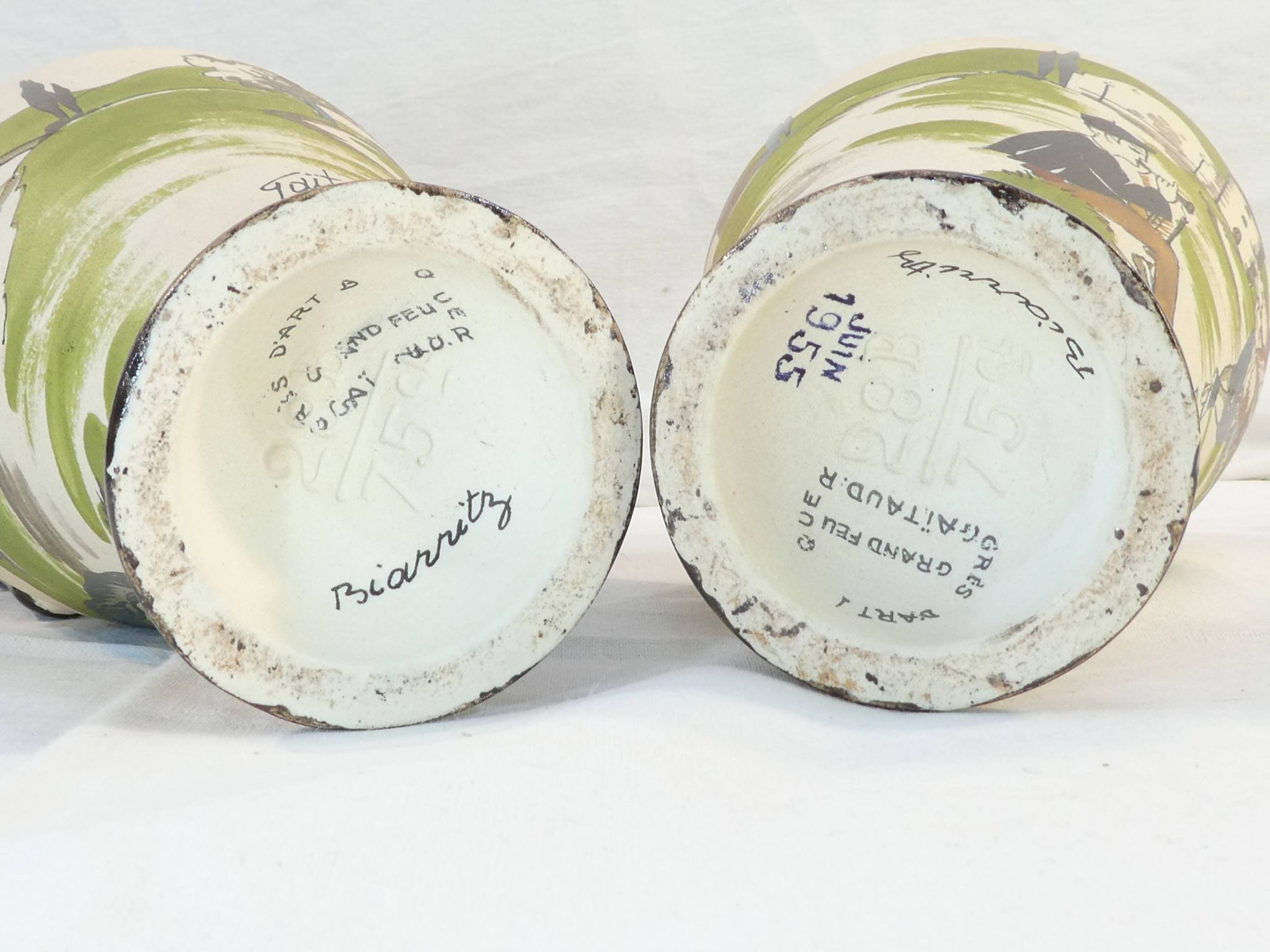 Paire de pichets carafe signé Gaitaud grés Basque années 50