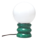Green 1970s floor lamp with a globe shade.
