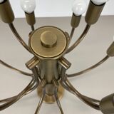large 12-armed solid Brass ceiling light Chandelier by WKR Lights, Germany 1970s