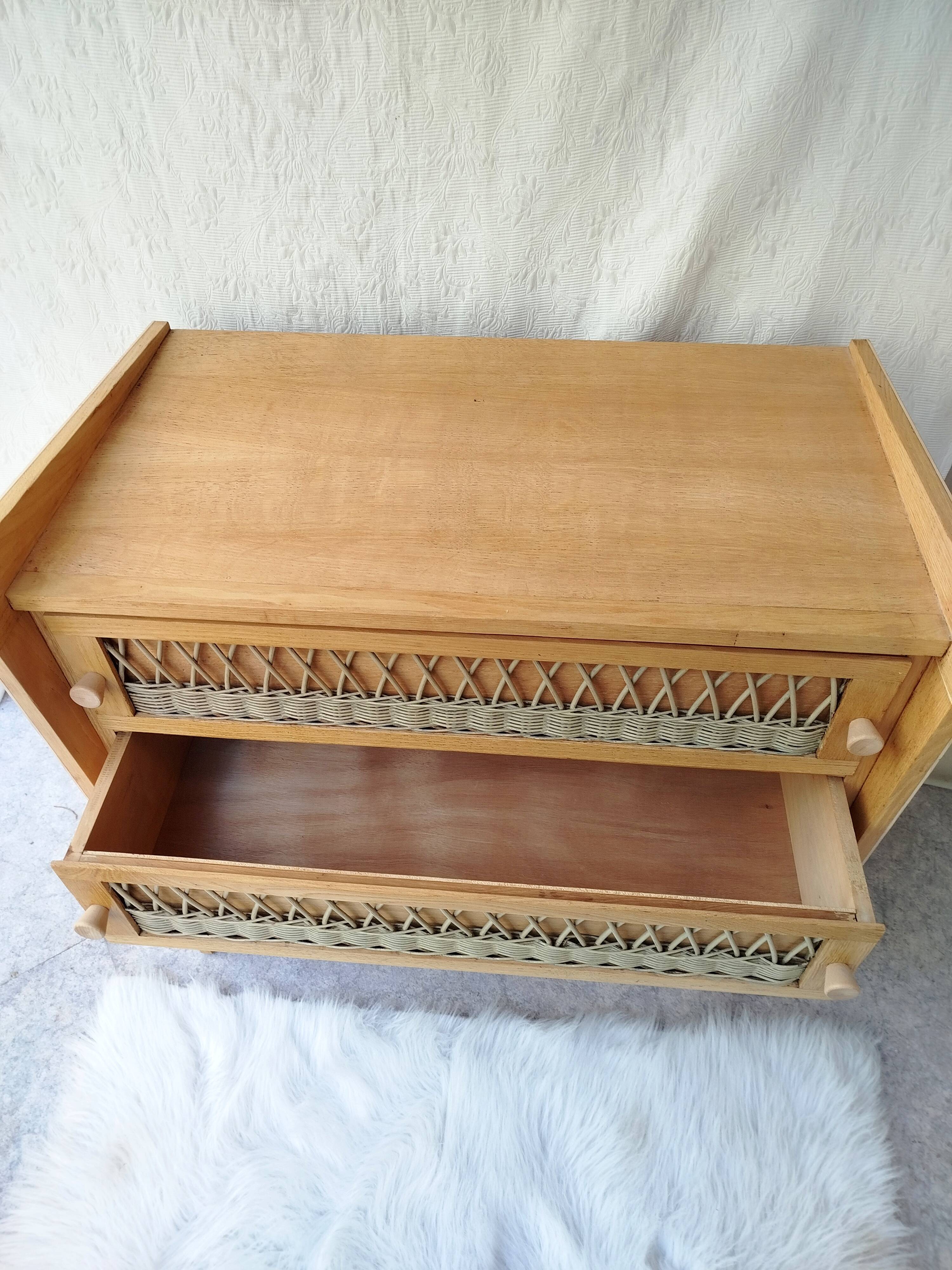 Authentic vintage rattan chest of drawers