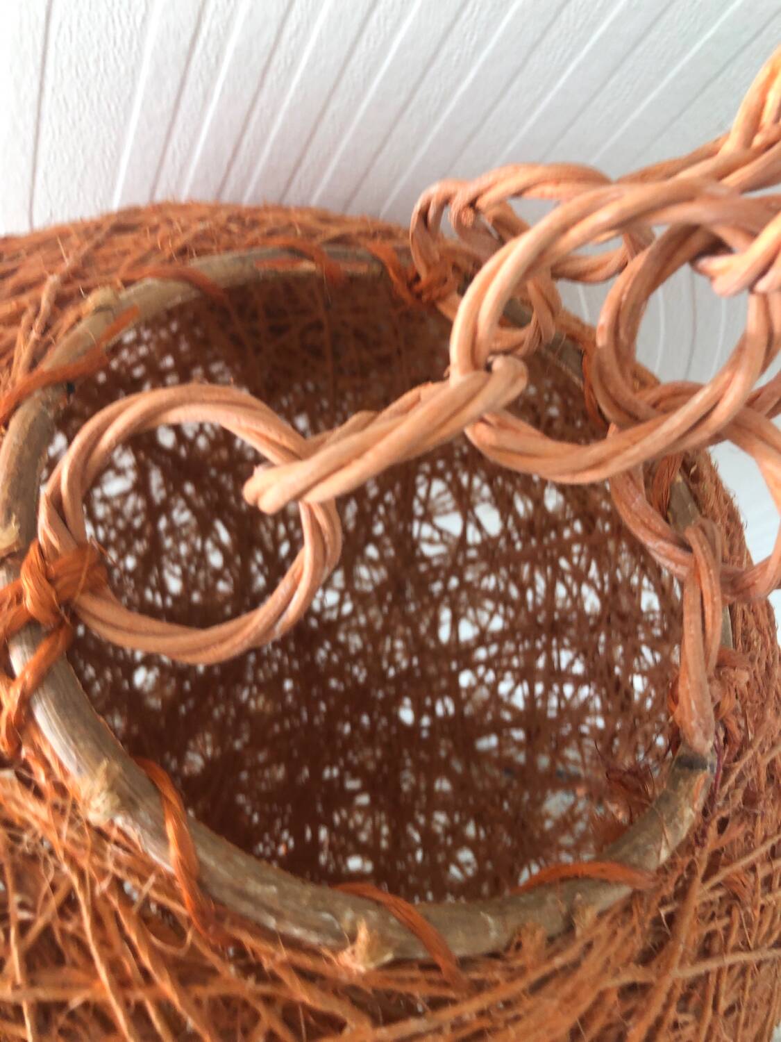 Vintage orange rattan ball pendant from the 70s