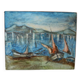 Billet " Port en méditerranée " ( La Ciotat ? ) peinture HSP