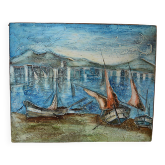 Billet " Port en méditerranée " ( La Ciotat ? ) peinture HSP