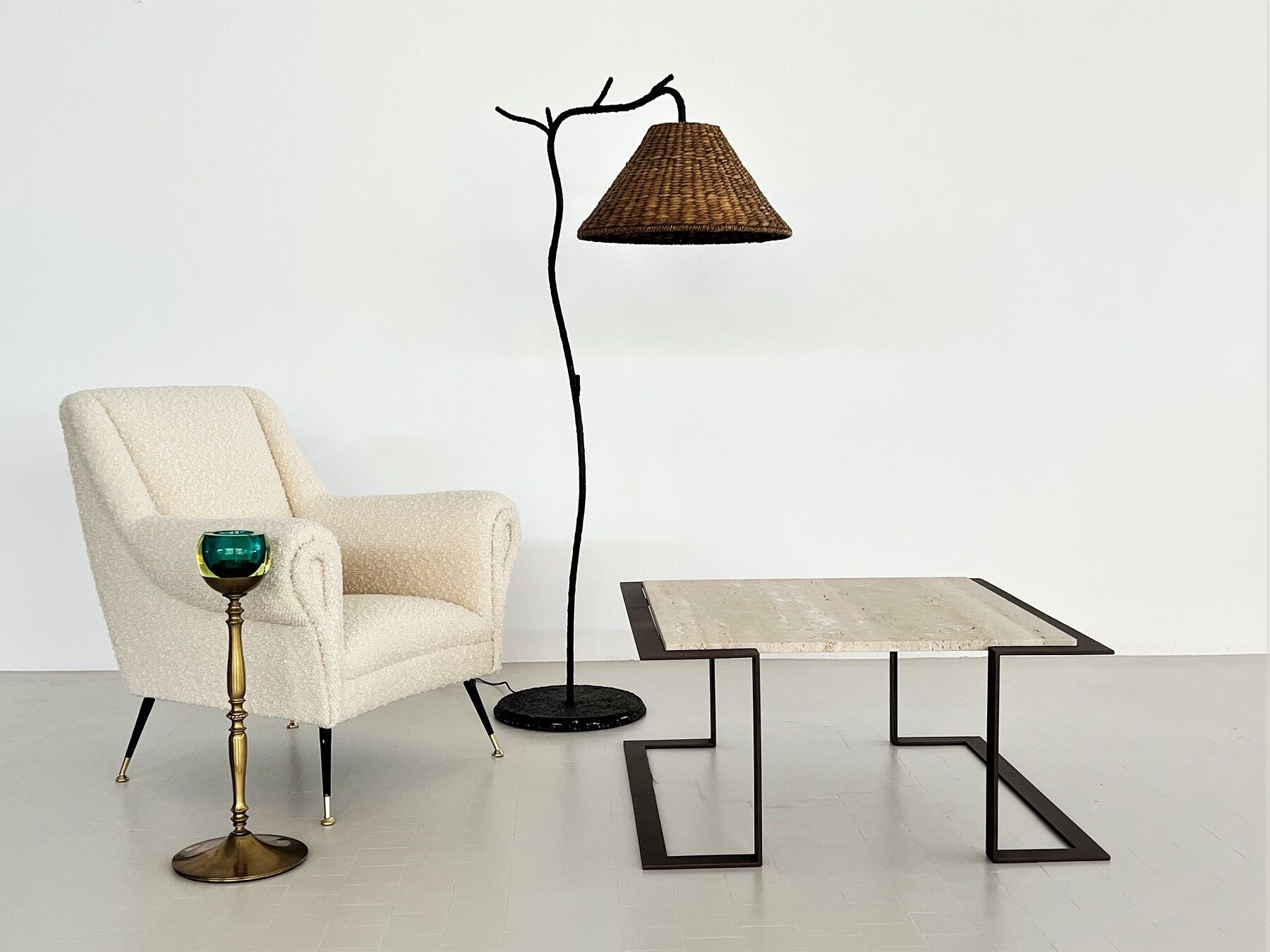 Italian mid-century travertine marble coffee table and metal base, 1970