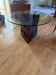 Round dining table in wood and glass by Luciano Frigerio