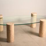 Coffee table, marble legs, glass top, from the 60s