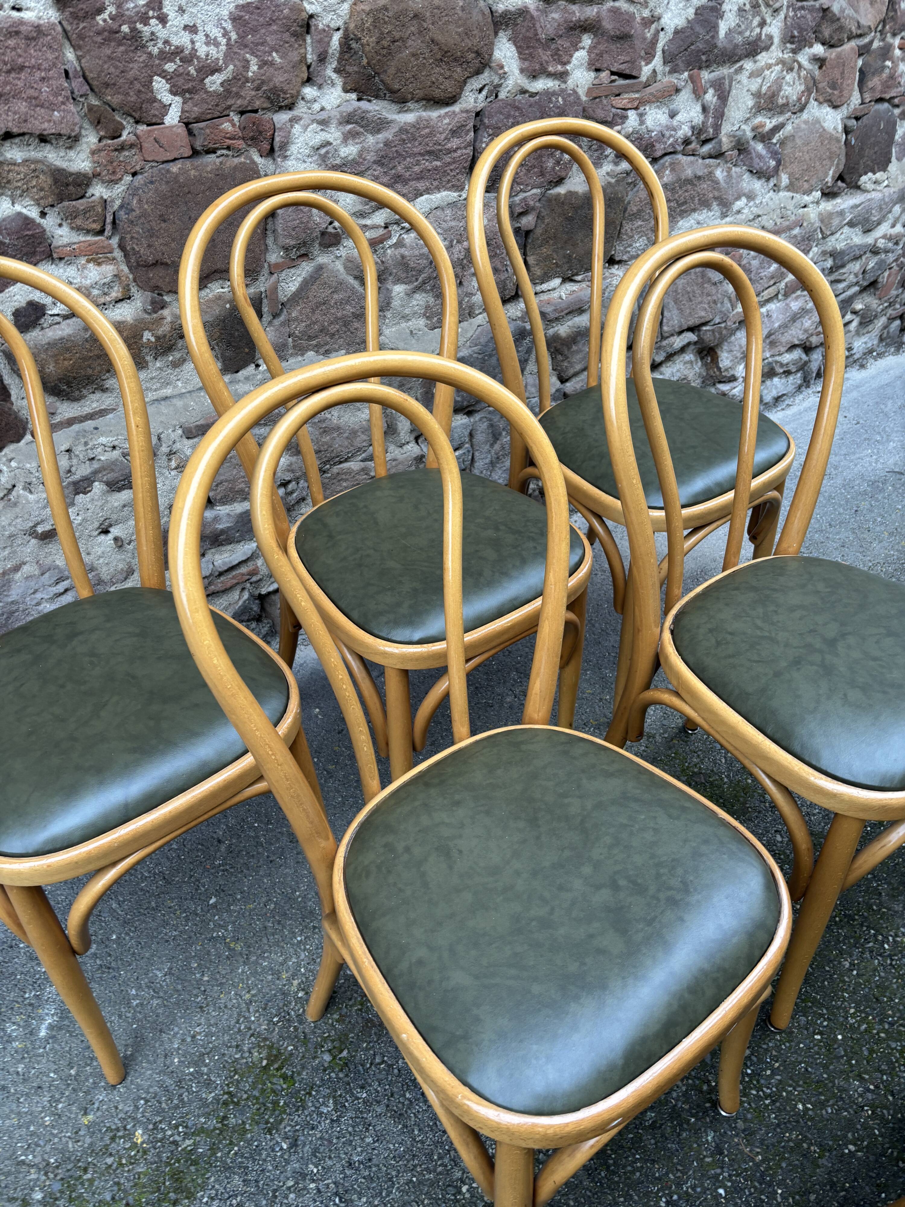6 vintage 80s Baumann style bistro chairs in leather