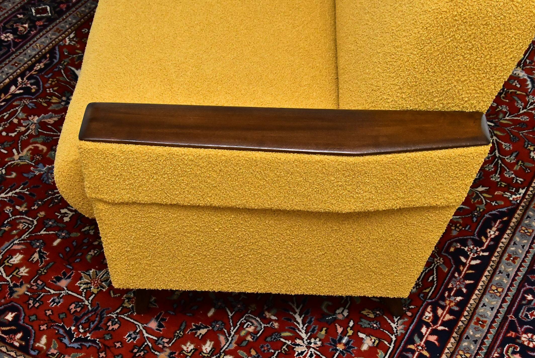 Scandinavian style yellow boucle folding sofa, 1960s
