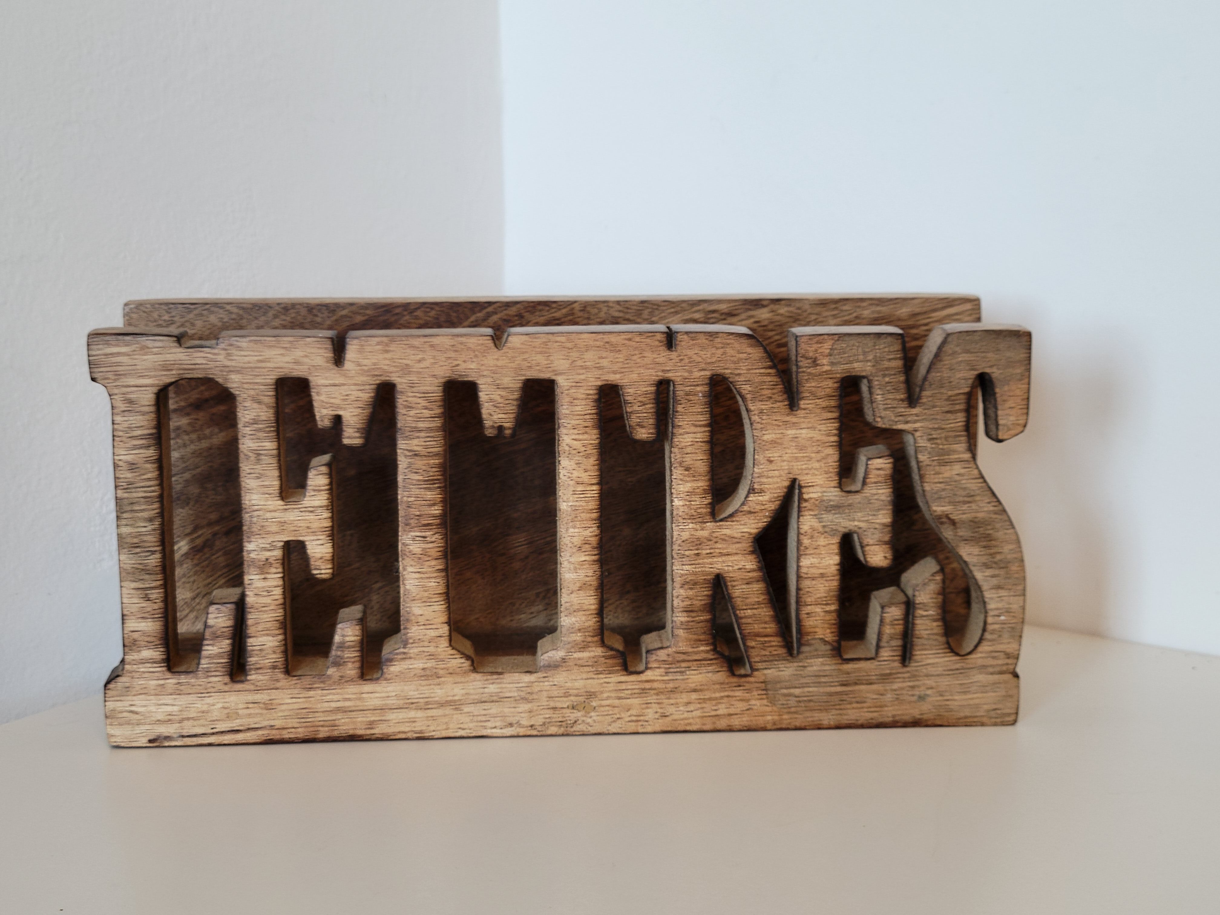 Mail rack carved wooden letter holder LETTERS