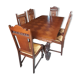 Breton dining room table with 2 extensions and 6 chairs with carved Breton characters