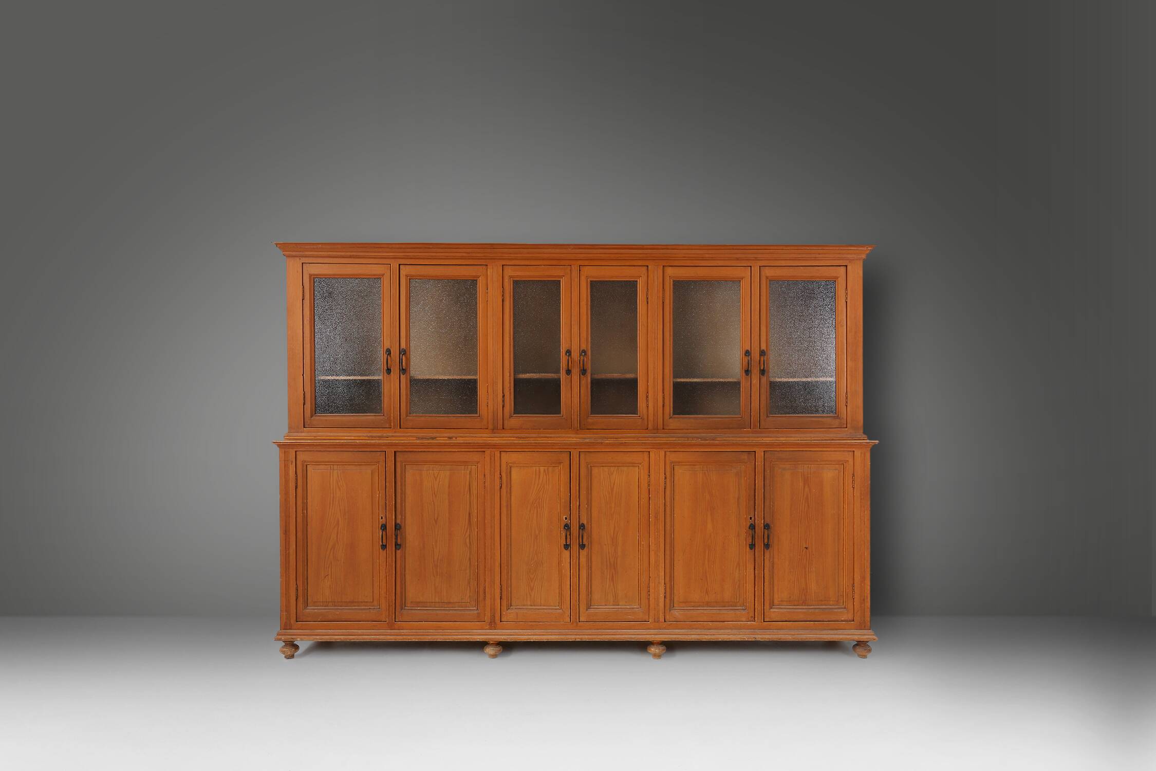Impressive 12 doors monastery or display cabinet in pine, Belgium, 1890
