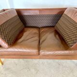 Canapé 2 places Stouby vintage danois du milieu du siècle en cuir cognac foncé