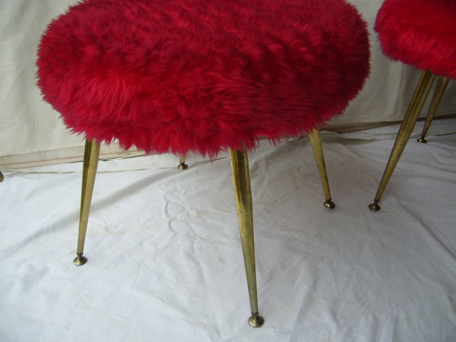 Pair of four-foot stools in vintage red moumoute