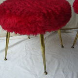 Pair of four-foot stools in vintage red moumoute