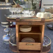 Vintage wooden and brass rolling dessert trolley – 1950s/60s