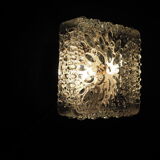 Transparent molded glass ceiling lamp – square shape – floral print.