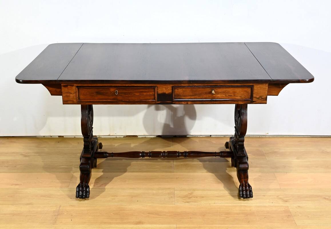 Desk Table with Shutters in Solid Rosewood, Restoration Period – Early 19th Century