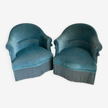 Paire de fauteuils crapauds en velours bleus