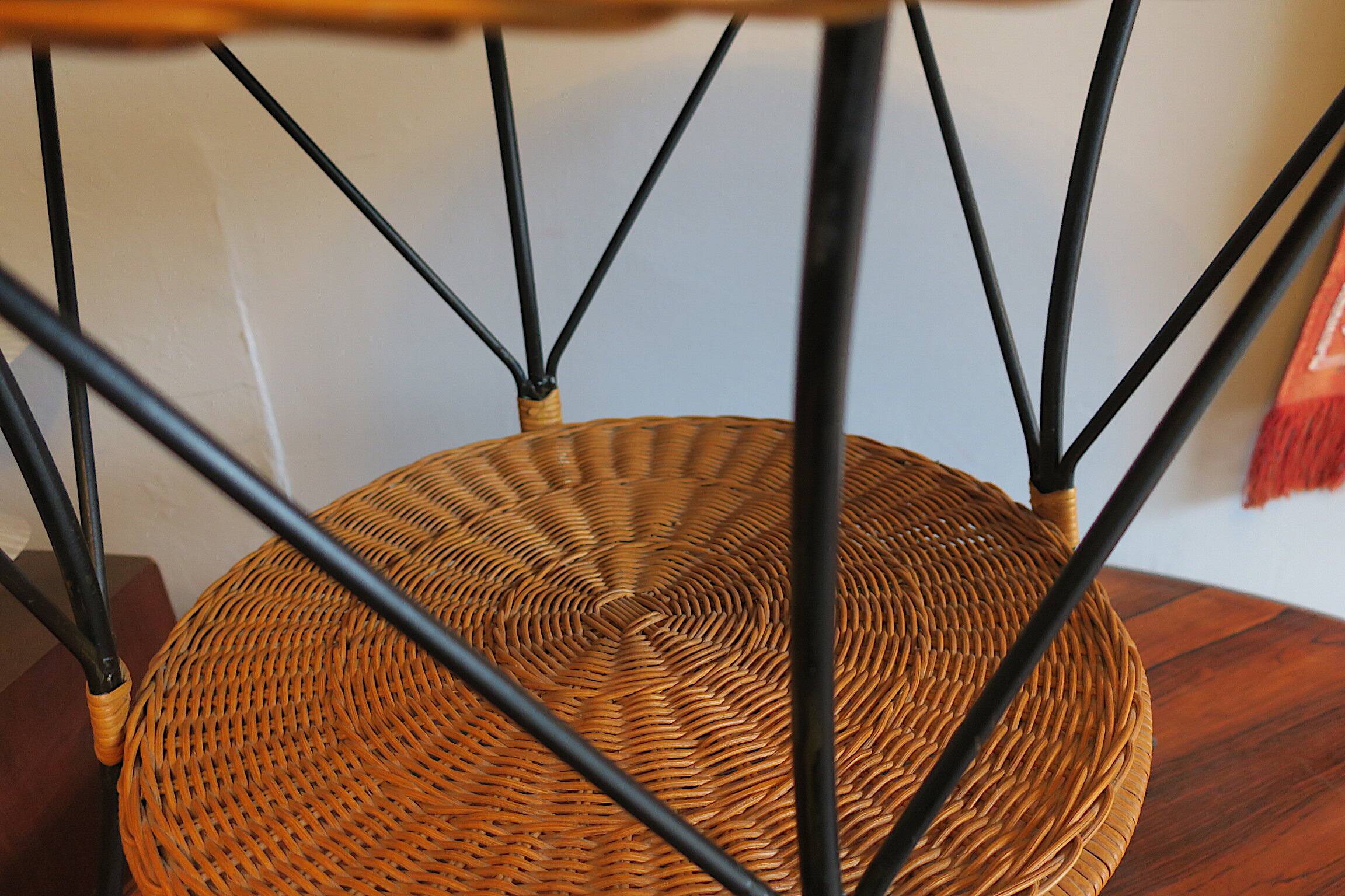 Mid century rattan and iron 2-level coffee or wine table, 1960s