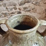 Pot à huile ancien en terre cuite – XIXe siècle – Émaillé vert