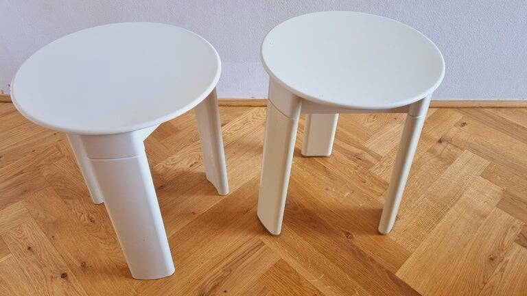 Pair of Midcentury Stools/Side Tables Trio, Olaf Von Bohr, Italy, 1970s