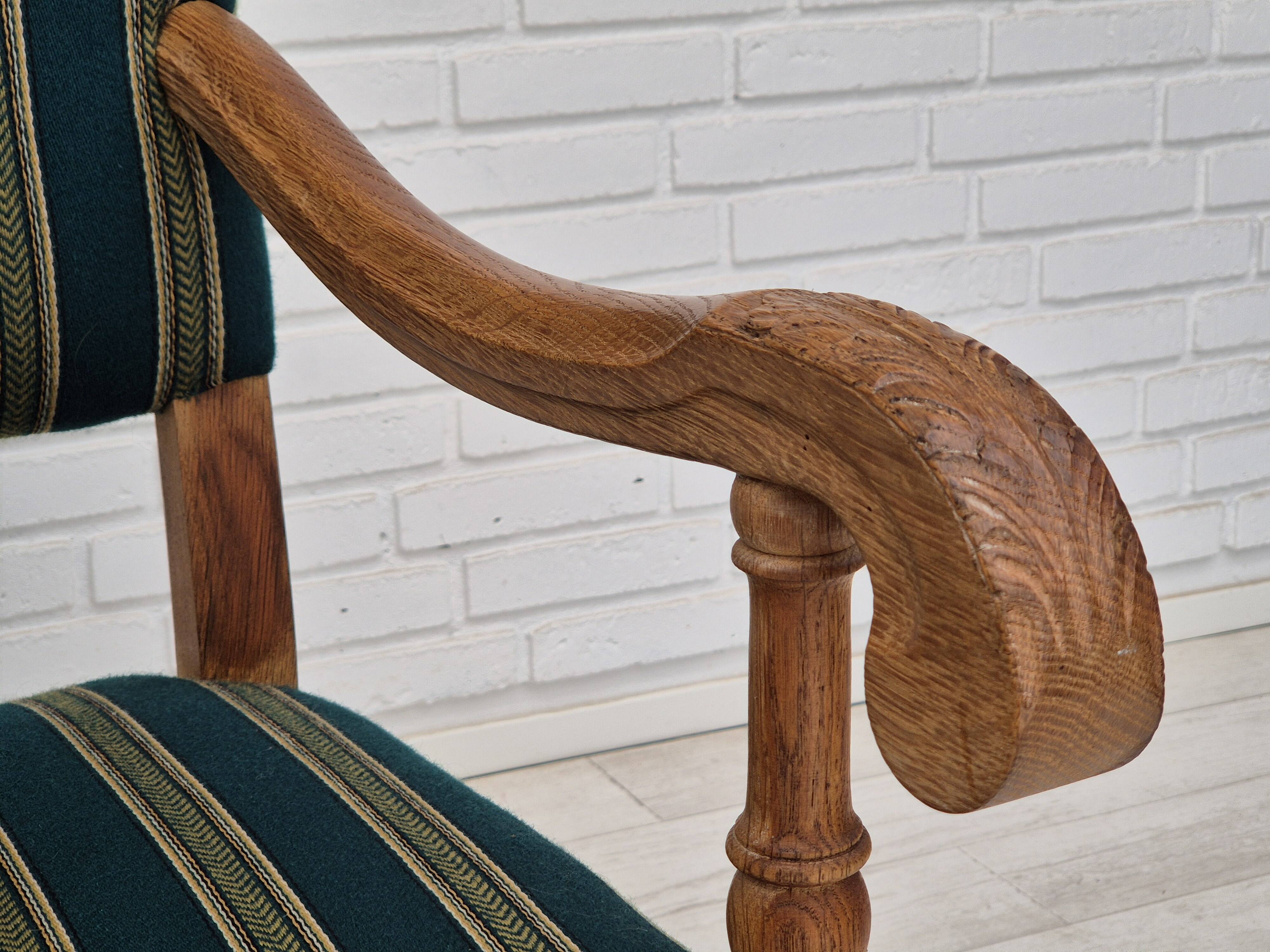 1960s, Danish 2 seater sofa, original condition, furniture wool fabric, solid oak wood.