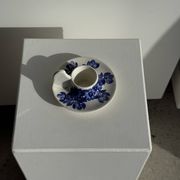 Vintage blue and white hand-held egg cup Poland D13