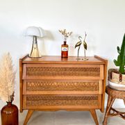 Commode bois et rotin vintage