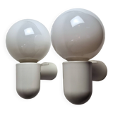 Pair of vintage space age wall lights in white plastic, Allibert 1970 bathroom bedside night light