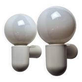 Pair of vintage space age wall lights in white plastic, Allibert 1970 bathroom bedside night light