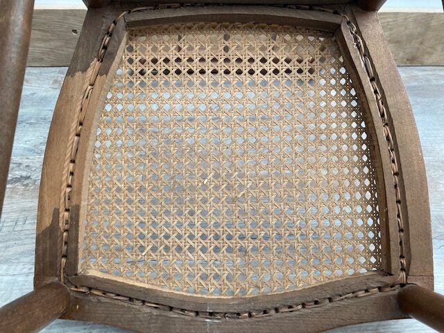 Set of 2 antique wooden bistro chairs canned seats
