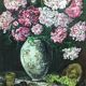 Painting, still life with carnations, glass and basket of grapes, signed, 70s/80s