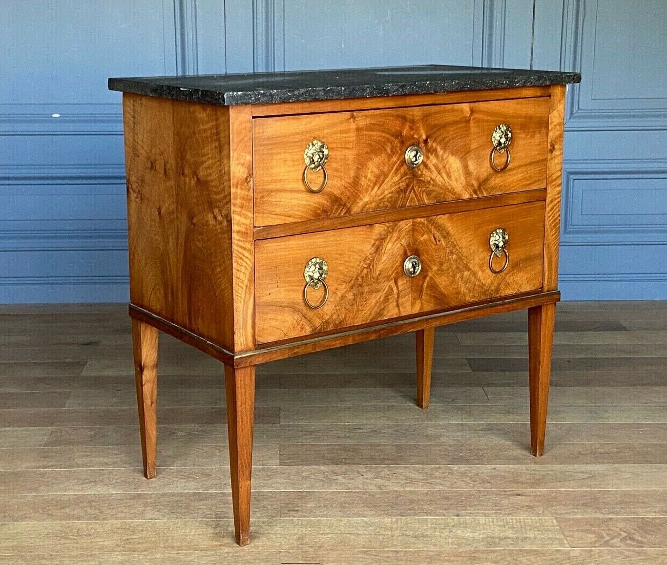 Chest of drawers two drawers restoration black marble heads of lions XIX century