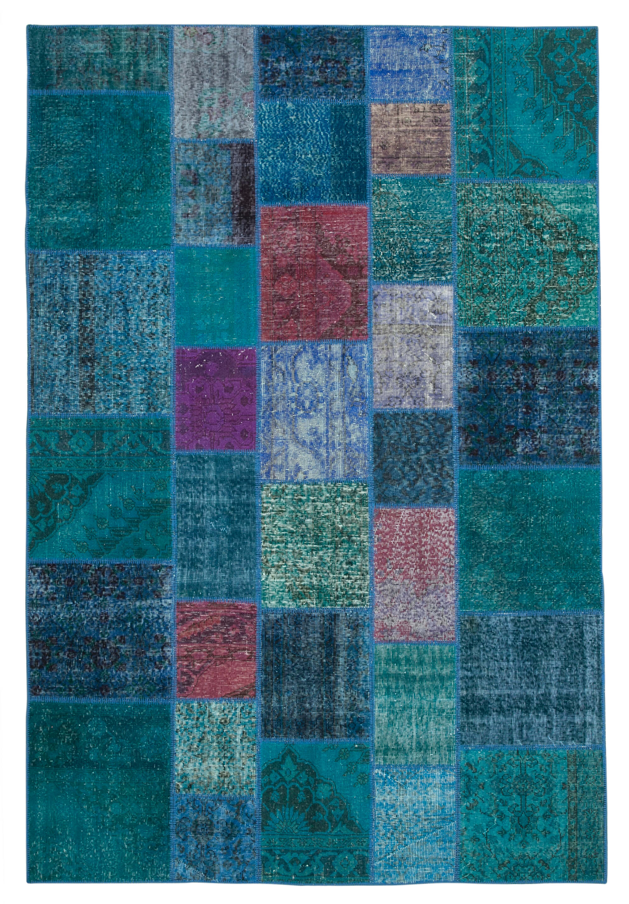Handmade oriental contemporary 204 cm x 300 cm turquoise patchwork carpet