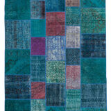Handmade oriental contemporary 204 cm x 300 cm turquoise patchwork carpet