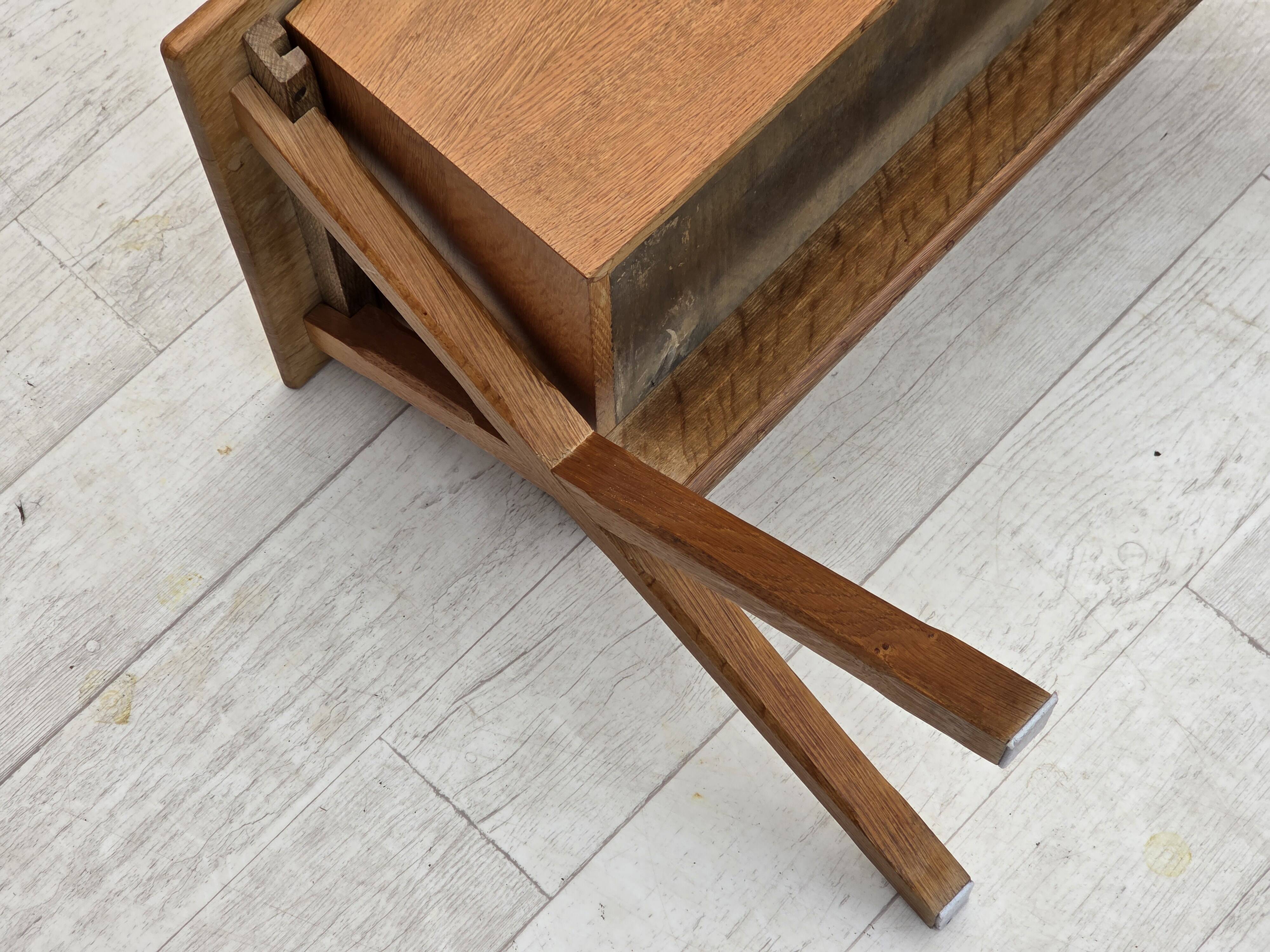 1970s, Scandinavian side table with drawer, solid oak wood, teak wood.