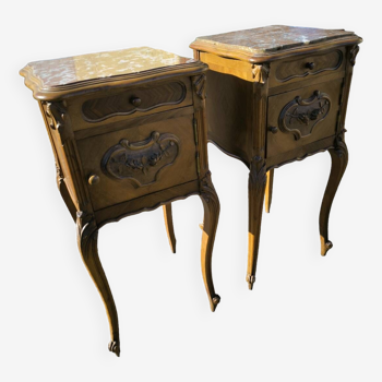 Pair of rocaille bedside tables in walnut circa 1890