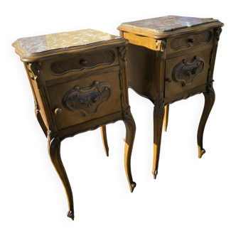 Pair of rocaille bedside tables in walnut circa 1890