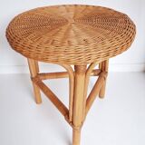 1960s Handmade Vintage French Riviera Wicker & Bamboo Side Table