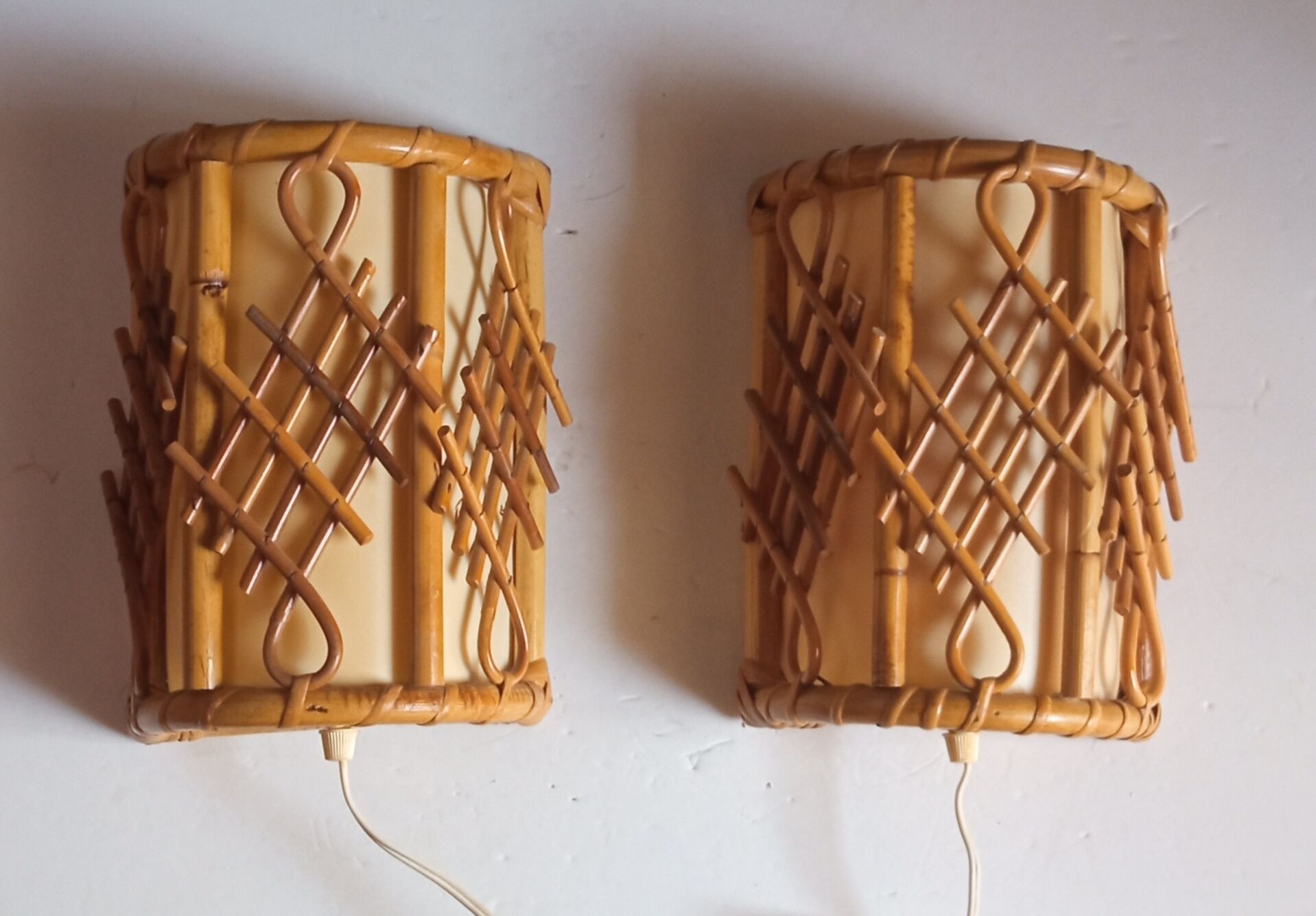 Pair of bamboo sconces 70s