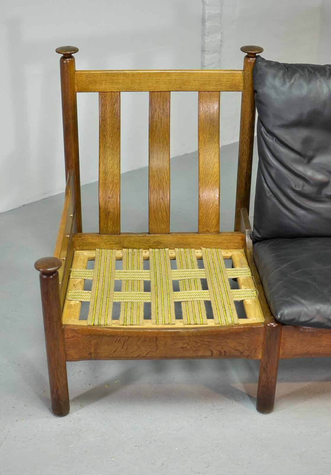 Sturdy Mid-Century Smooth Black Leather Scandinavian 3-Seat Sofa, 1960s