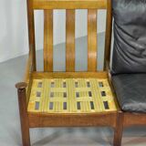 Sturdy Mid-Century Smooth Black Leather Scandinavian 3-Seat Sofa, 1960s