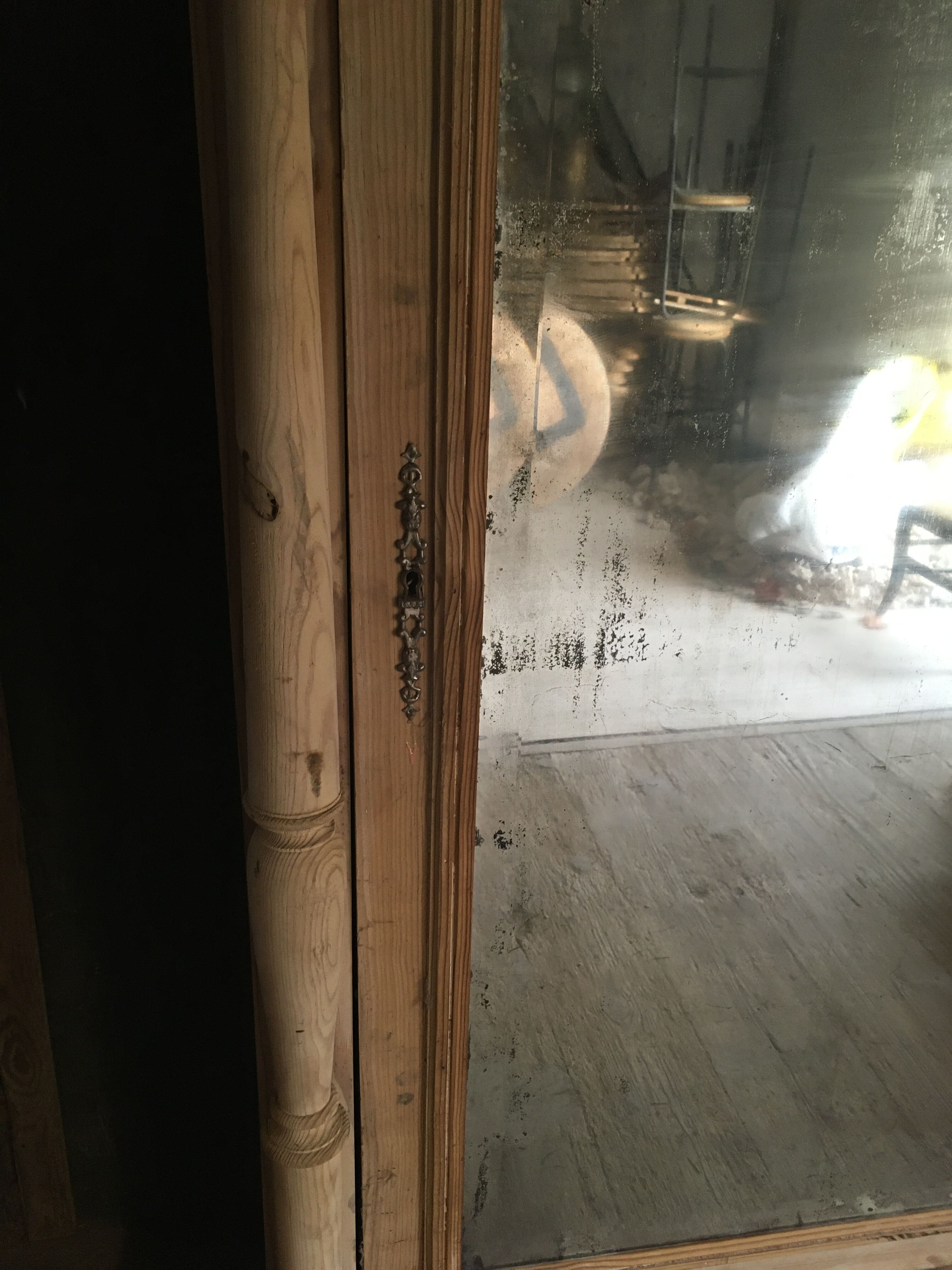 Pine wardrobe with mirror 1900s