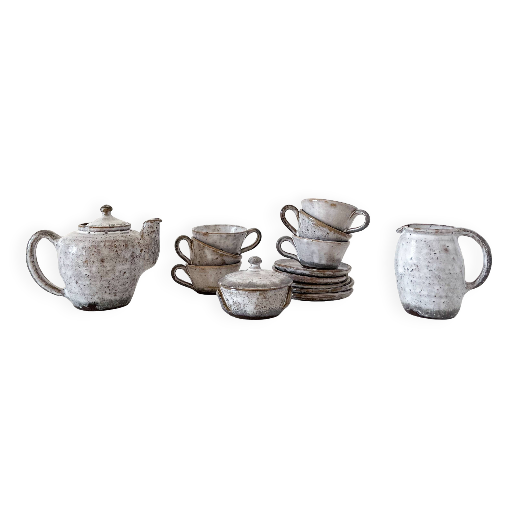 Service à café, tasses en grès émaillé vintage