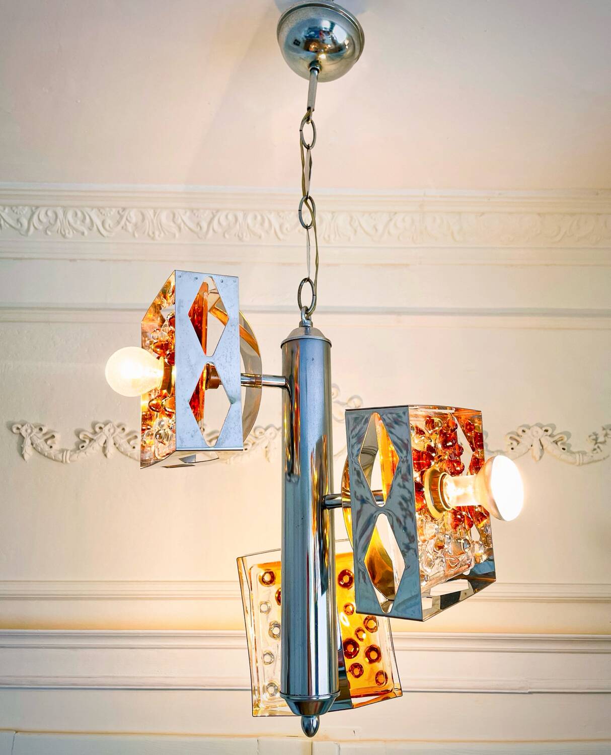 Suspension vintage en verre de Murano par Mazzega – années 70 – verre