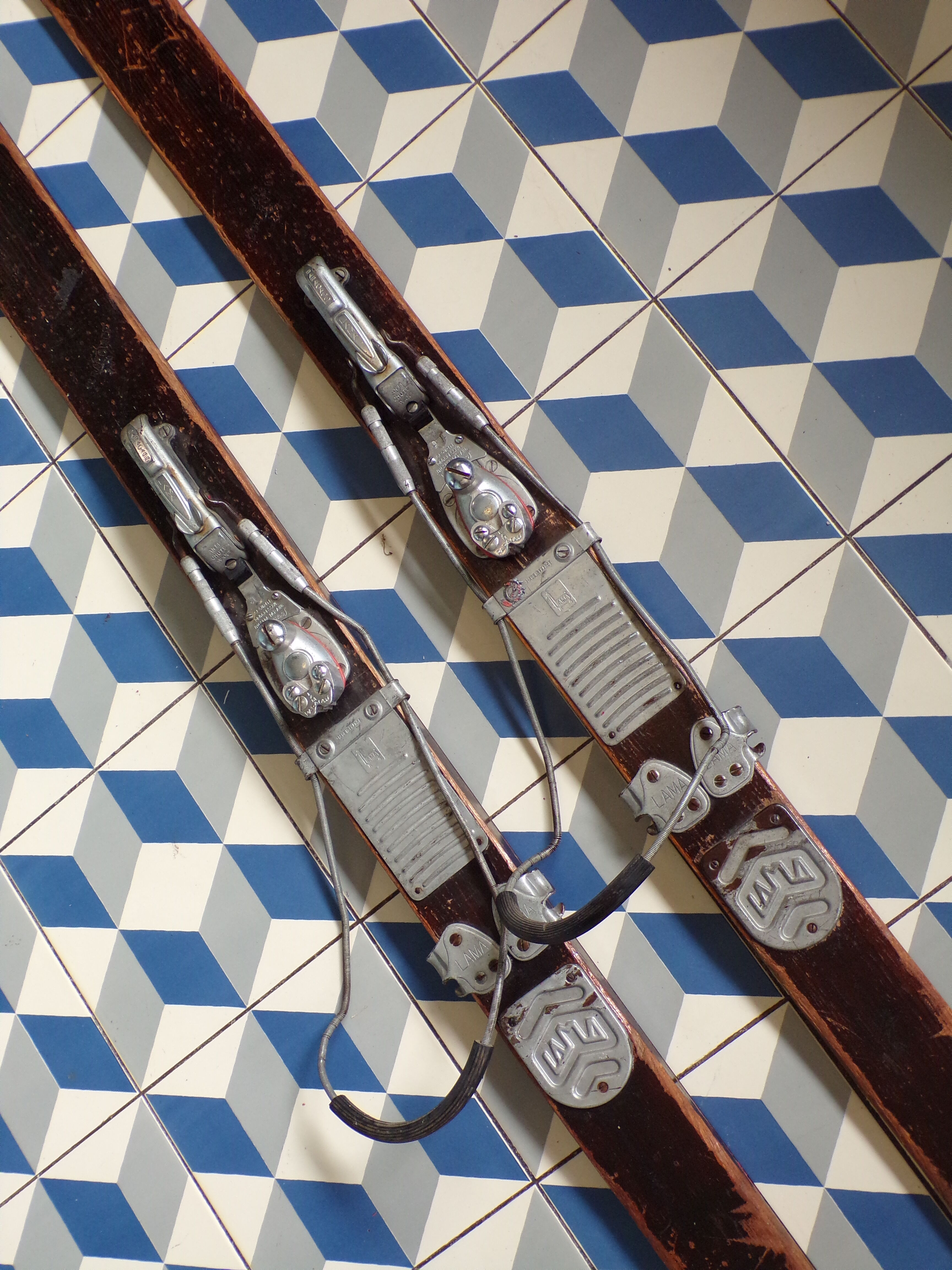 Pair of vintage wooden skis