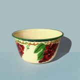 Old salad bowl in enamelled sheet metal - bunches of grapes decor