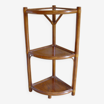 Étagère d'angle bambou et rotin Roche Bobois Maugrion vintage 1970-80 encoignure