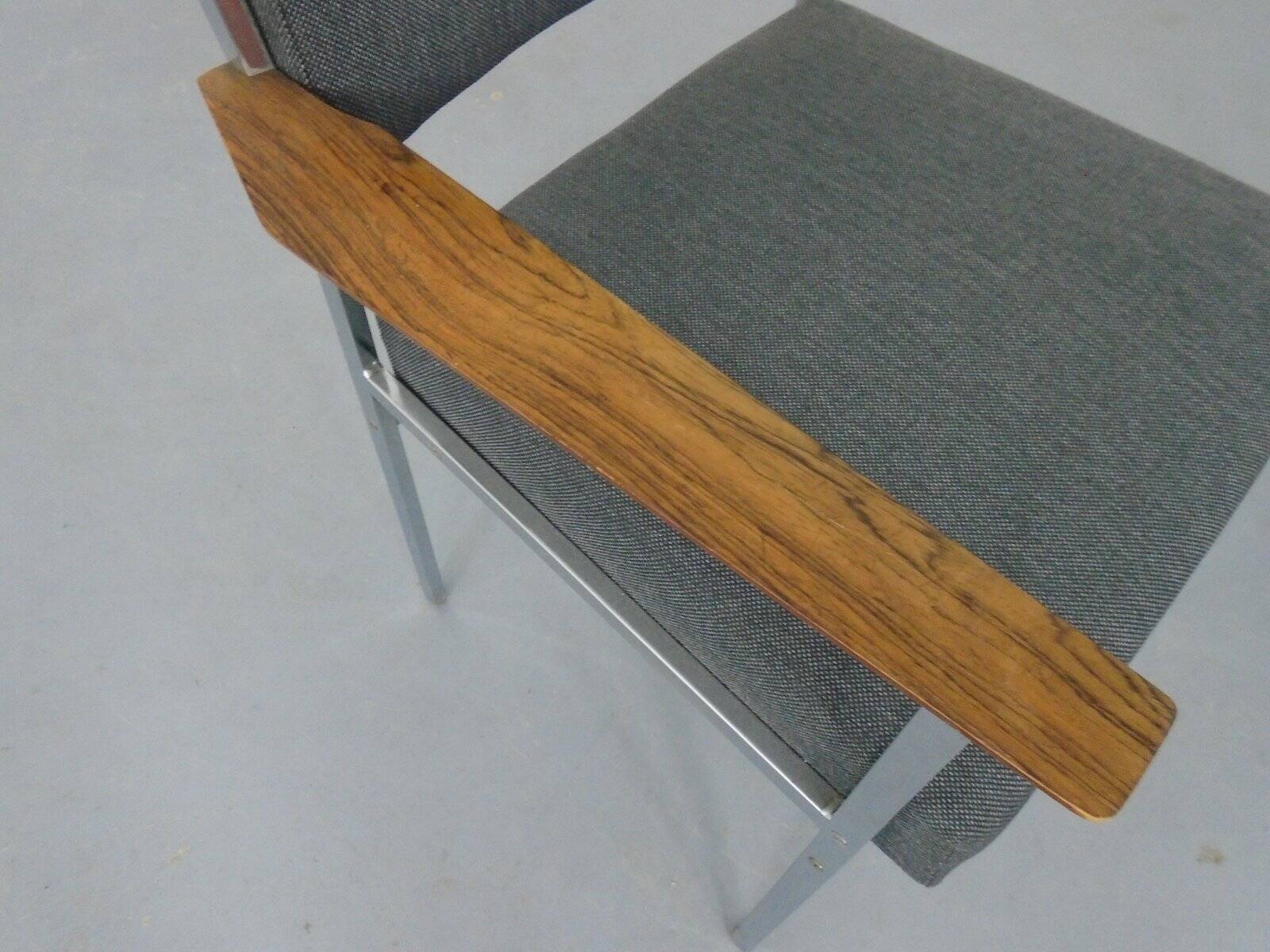 Vintage Square Tubular Rosewood and Steel Armchairs, Germany, 1960s, Set of 2